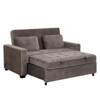 65.7" Linen Upholstered Sleeper Bed , Pull Out Sofa Bed Couch attached two throw pillows,Dual USB Charging Port and Adjustable Backrest for Living Room Space,BROWN GRAY