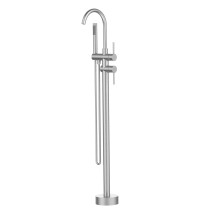 Floor Mount Bathtub Faucet Freestanding Tub Filler Brushed Nickel Standing High Flow Shower Faucets with Handheld Shower Mixer Taps Swivel Spout