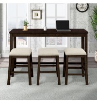 TOPMAX 4 Pieces Counter Height Table with Fabric Padded Stools, Rustic Bar Dining Set with Socket, Brown