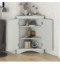 Grey Triangle Bathroom Storage Cabinet with Adjustable Shelves, Freestanding Floor Cabinet for Home Kitchen