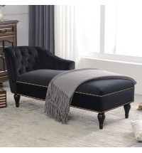 [New+Video] 58" Velvet Chaise Lounge,Button Tufted Right Arm Facing Lounge Chair with Nailhead Trim & Solid Wood Legs for Living Room or Office, Sleeper Lounge Sofa (Black)(New style of WF284880AAB)