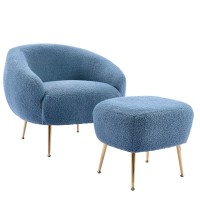 Orisfur. Modern Comfy Leisure Accent Chair, Teddy Short Plush Particle Velvet Armchair with Ottoman for Living Room