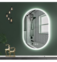 32X20 Inch Bathroom Mirror with Lights, Anti Fog Dimmable LED Mirror for Wall Touch Control, Frameless Oval Smart Vanity Mirror Vertical Hanging