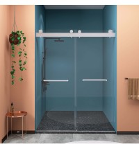 Frameless Double Sliding Shower, 69" - 72" Width, 79" Height, 3/8" (10 mm) Clear Tempered Glass, , Designed for Smooth Door with Clear Tempered Glass and Stainless Steel Hardware Brushed Nickel