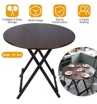31.5in Round High Top Folding Table 2.6FT Iron Bar Foldable Wooden Dining Desk